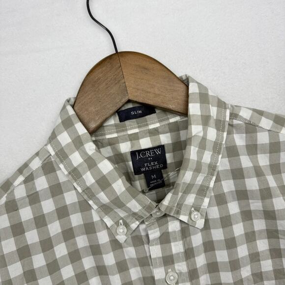 J Crew Shirt men's Medium Green White Gingham Check Plaid Flex Washed Slim NEW - Picture 1 of 8